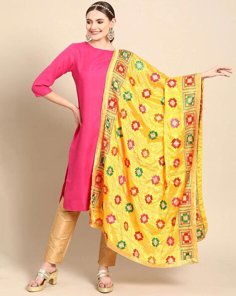 Embroidered Dupatta with Phulkari Details Price in India