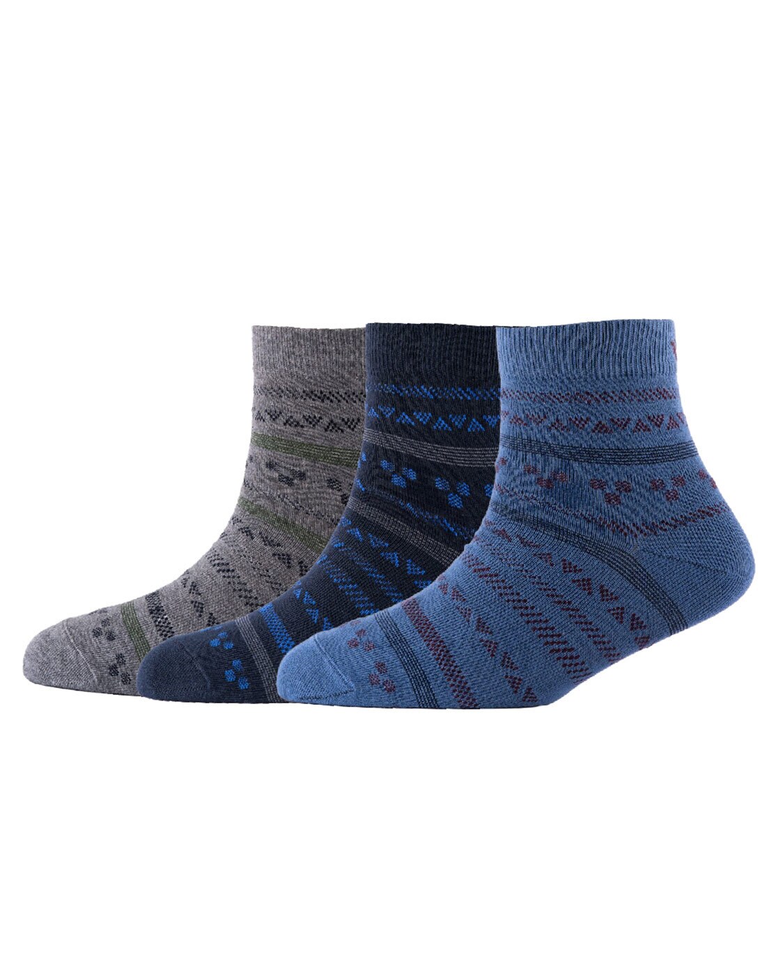 Pack Of 3 Micro Printed Ankle-Length Socks