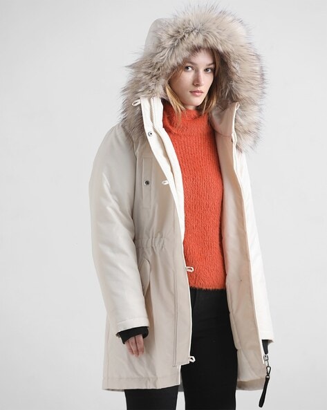 Faux-Fur Lined Hooded Parka Coat for Women