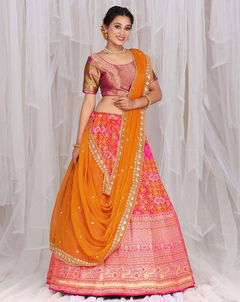 Buy Orange, Pink, Yellow, Multi Lehenga Set by Designer Medha Online at  Ogaan.com