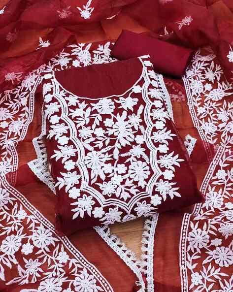 Floral Embroidered 3-Piece Dress Material Price in India