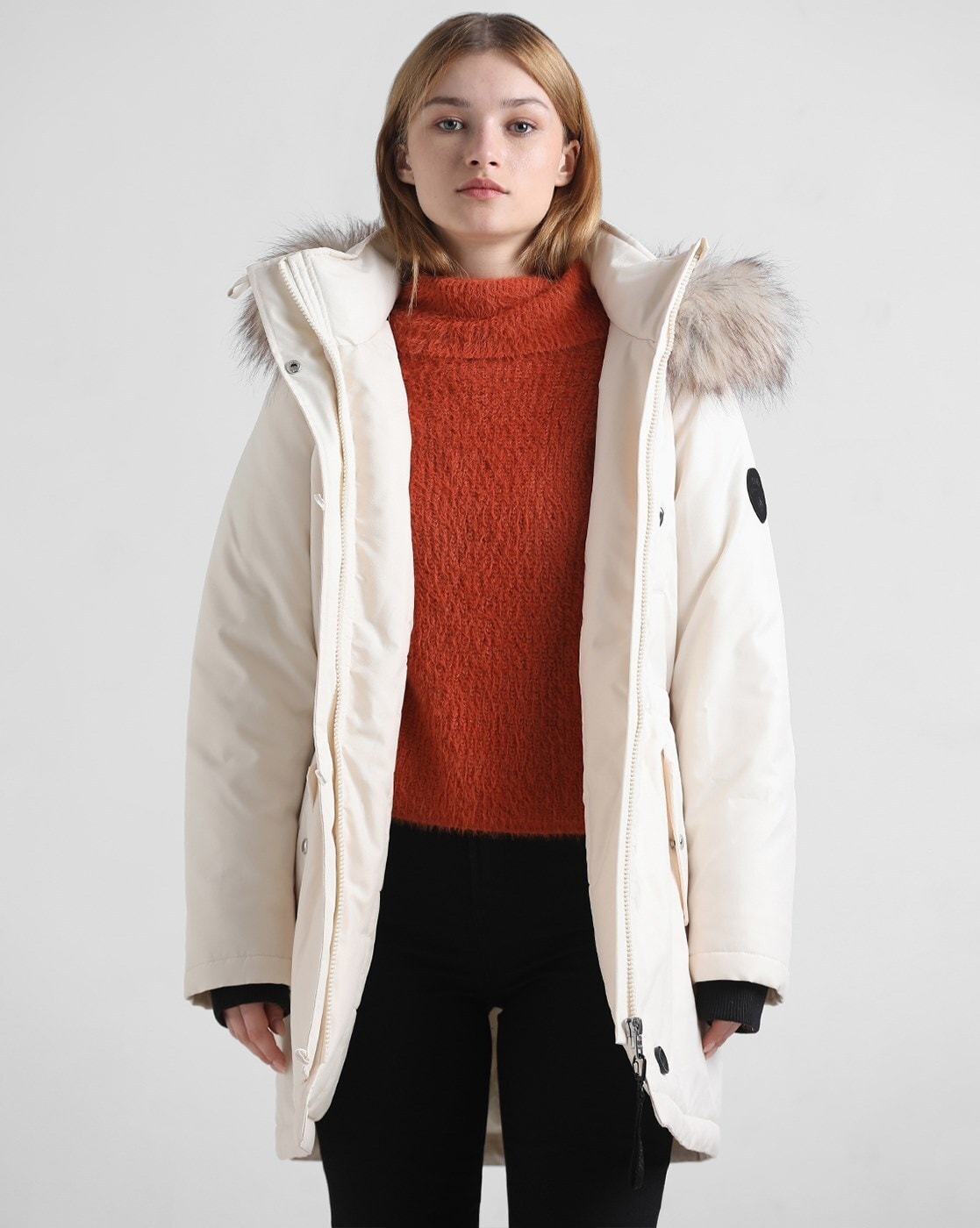 Cameo Rose Off White Faux Fur Hooded Longline Puffer Coat | New Look