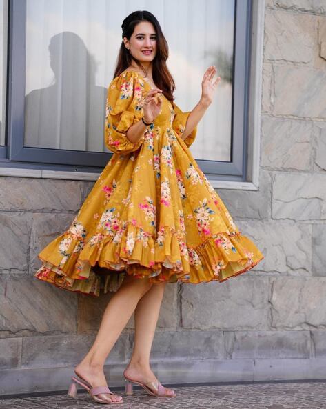 Mustard dress hotsell with flowers