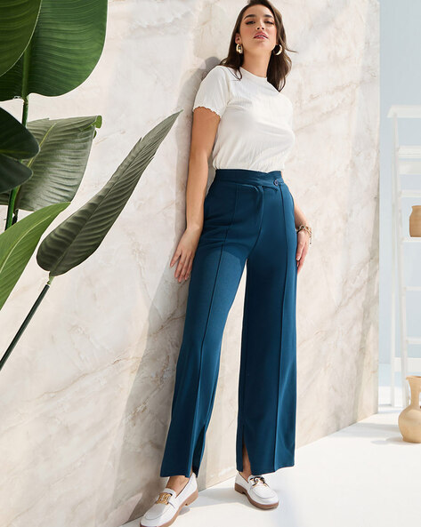 Wide trousers - Navy blue - Ladies | H&M IN