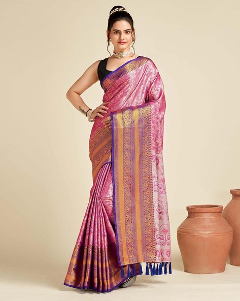 Steel Blue Pure Tissue Silk Saree - Mirra Clothing