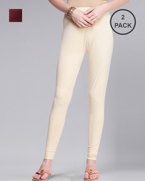 Buy Beige & Maroon Leggings for Women by Dollar Online