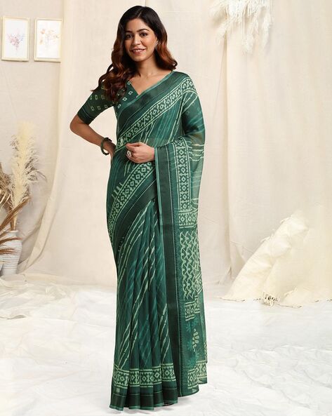 Moss Green Tussar Silk Saree