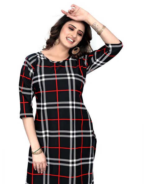Buy Boss Cat Women's Black and Red Check Printed Kurti |Women's Clothing  Indian Wear Kurtis at Amazon.in