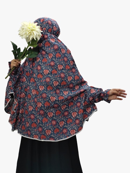 Floral Print Hijab Scarf with Lace Border Price in India
