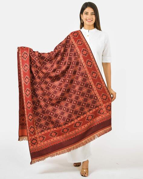 Women Geometric Woven Woolen Shawl Price in India