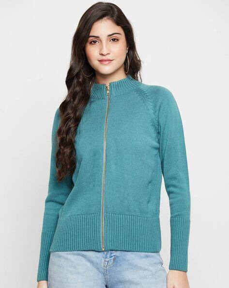 Zip-Front Cardigan with Ribbed Hem