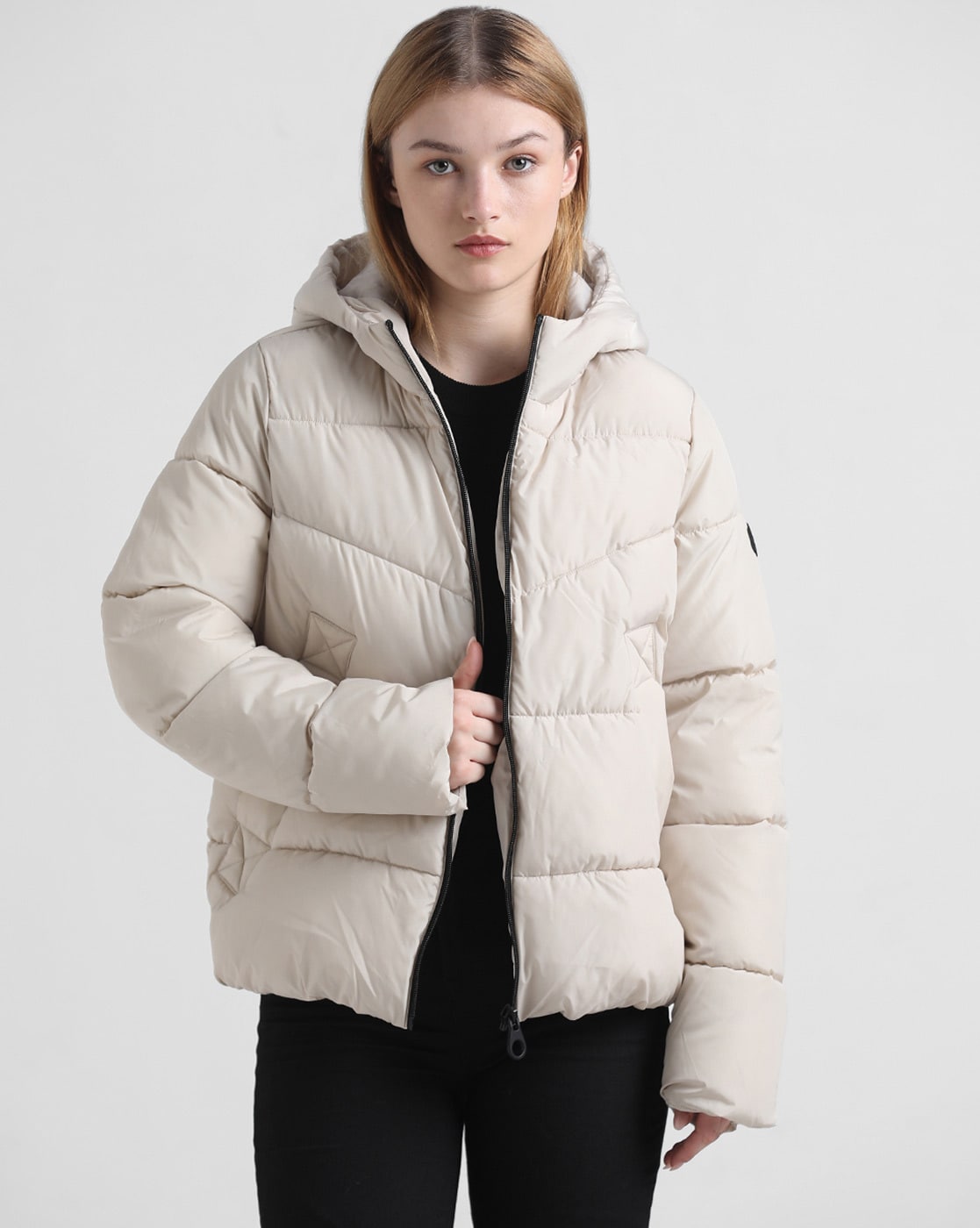 Cream cheap hooded puffer