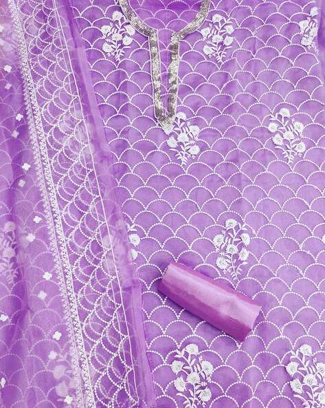 Dress Material | Women's Lavender Botanical Embroidered Suit & Dress  Material | Freeup