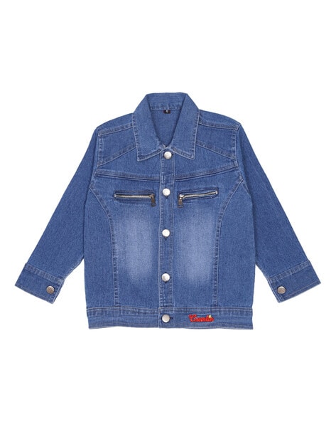 Boys Blue Denim Jersey Sleeve Hooded Jacket | New Look