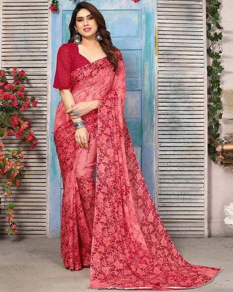 Floral Print Maroon Georgette Saree | AMARYA-15004 | Cilory.com