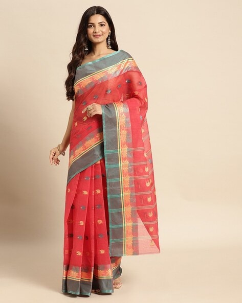 Buy Red Pure Handloom Bengal Tant Cotton Saree Online at  Unnatisilks.com|UNM58022