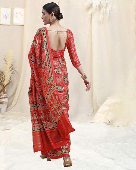 Fancy Beige And Red Double Color Patola Print Silk Saree – tapee.in