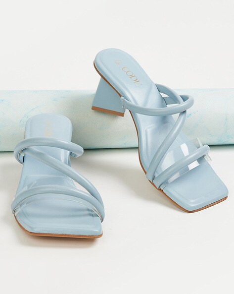 Parisuit Womens Open Toe Denim Chunky Sandals with Back Zipper High Heels  Summer Dress Shoes, Blue, 10 : Amazon.sg: Fashion