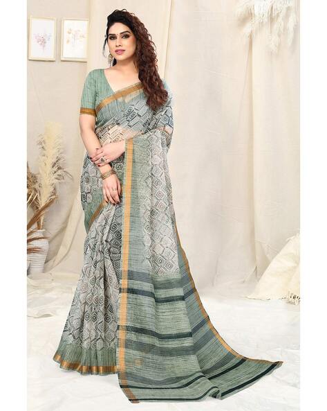 Women's Art Silk Block Printed Saree with Blouse Piece – Mirchi Fashion