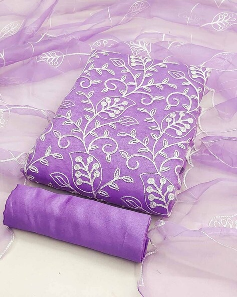 Buy Odette Women Purple Faux Georgette Semi Stitched Dress Material (Set of  3) online