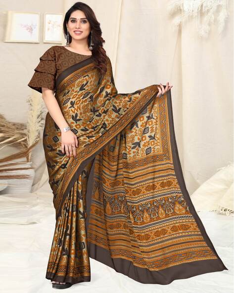 FALGUNI LIGHT BROWN CHIFFON SAREE – Kaliclothingsco.