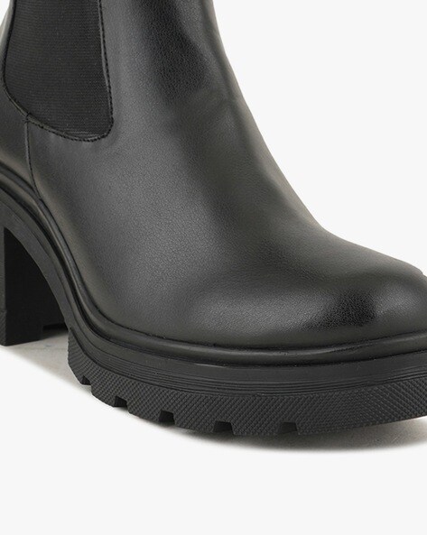 Womens black hot sale chunky boots