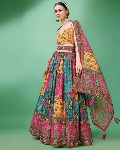 Multicolor Silk Wedding Lehenga Choli In Digital Print