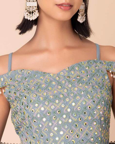 Gray embroidery work lehenga