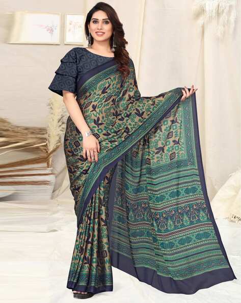 Buy MIRCHI FASHION Striped Leheria Chiffon Dark Blue, Beige Sarees Online @  Best Price In India | Flipkart.com