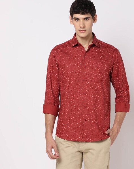 Men Micro Print Slim Fit Shirt