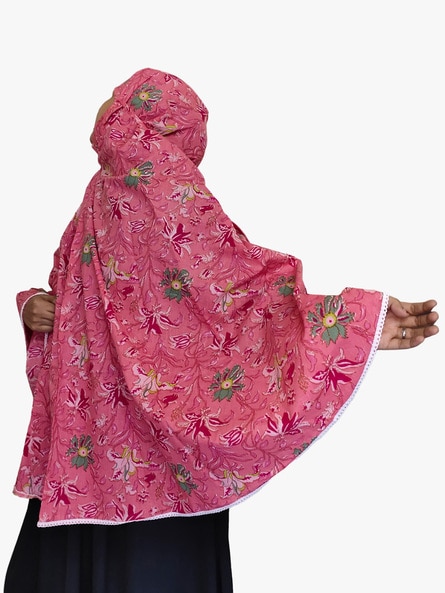 Floral Print Scarf with Lace Border Price in India