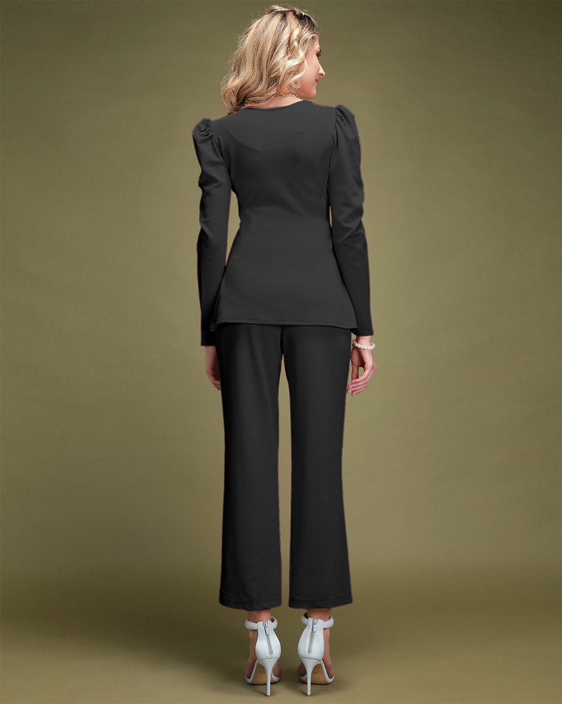 Jovani 07293 | Black Two Piece Tuxedo Style Evening Pant Suit