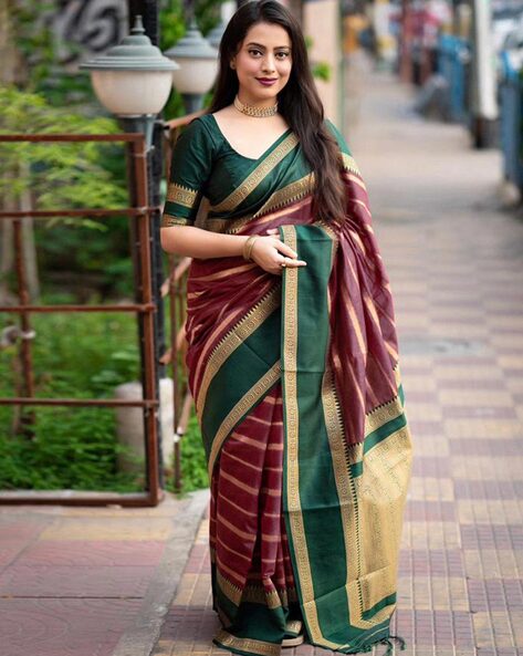 Maroon Chiffon Saree with Plain UK - SR23299