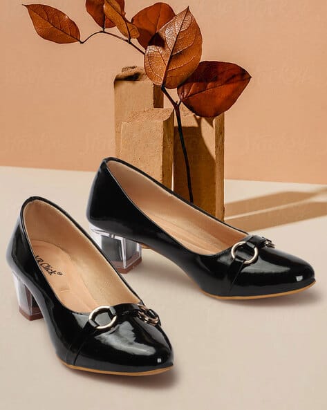 Myntra Carlton London Round Toe Chunky Heel Chunky Heeled Pumps