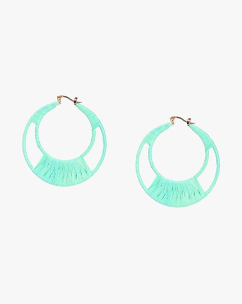 Buy Pastel Green Handcrafted Thread Work Hoop Earrings Online - W for Woman