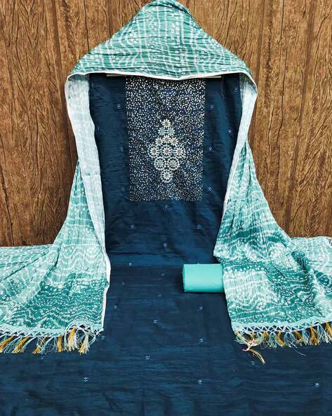 Beautiful Flower Dabu HandBlock Indigo Print Cotton Salwar Suit