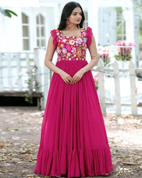 Evening Party Wear Gown in Pink Colour