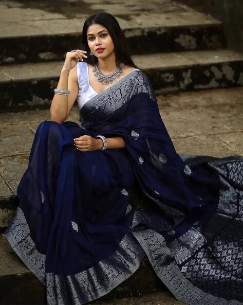 Buy Dark Blue Sarees for Women by SHAILY Online | Ajio.com