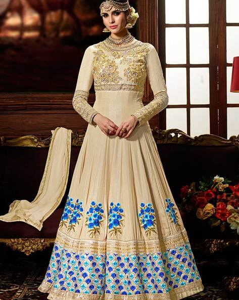 Embroidered Semi-stitched Dress Material Price in India