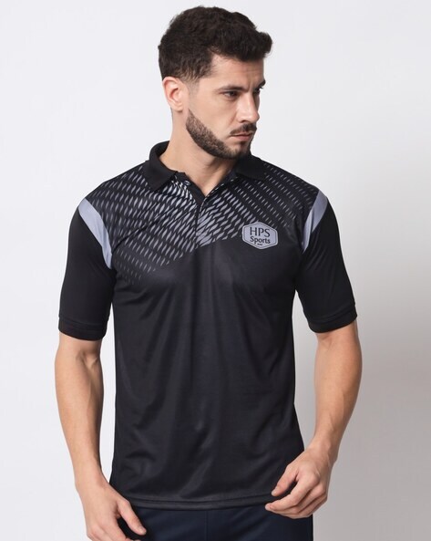 HPS Sports Printed Men Polo Neck Black T-Shirt - Buy HPS Sports Printed Men  Polo Neck Black T-Shirt Online at Best Prices in India