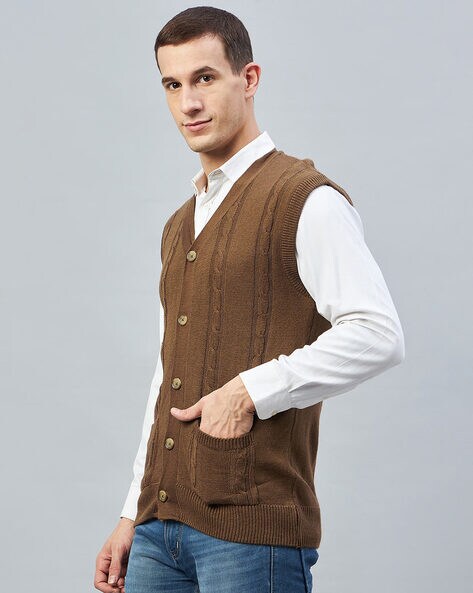 Mens sleeveless clearance cardigan with buttons