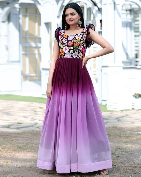 rayon Printed Designer Anarkali Gown, Full Sleeve, Black at Rs 369 in Surat