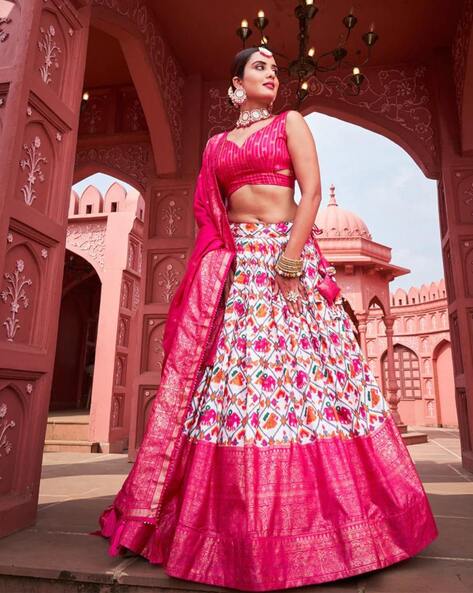 Buy Golden Embroidered Designer Lehenga Online in USA |Pink Dupatta – Pure  Elegance