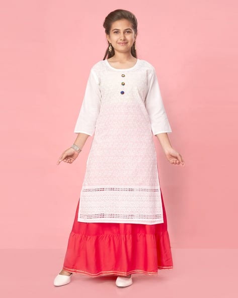 Embroidered Kurta Skirt Set