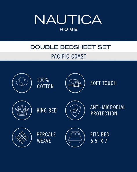 Buy Nautica Cotton King Bedsheet with 2 Pillow Covers -3Pc Set