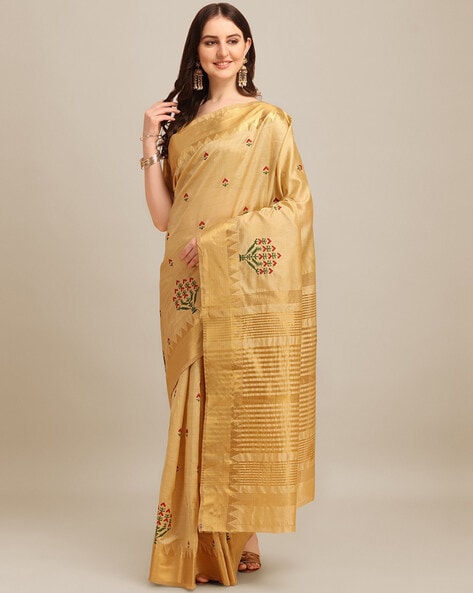 Buy Cream Sarees for Women by Indie Picks Online