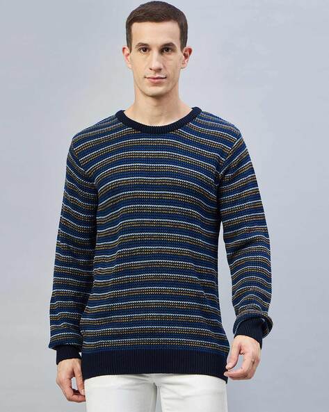 Men ribbed sweater, Blue-Navy