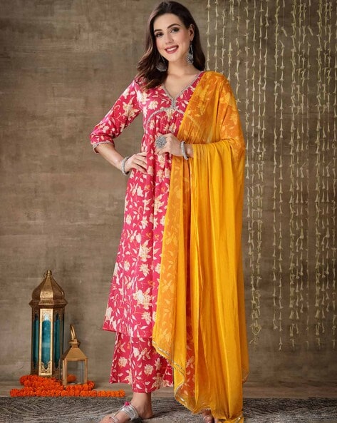 Dark Pink With Orange Georgette Salwar Suit at best price in Kolkata