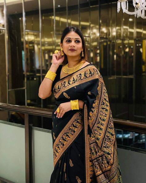 Buy Black Sarees for Women by FASHION BOOMS Online | Ajio.com