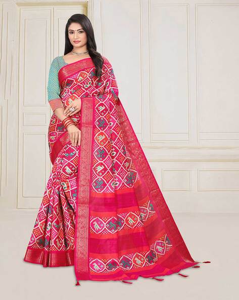 Multi color soft art silk bandhani saree with zari weaving work